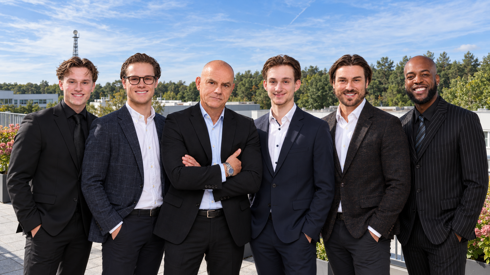 Unser Team in Kleinmachnow: Luca Rösch-Stampehl, Justin Neumann, Holger Rosenbaum, Tom Meier, Luca Rosenbaum und Kossi Ludwig Enaku – zusammengestelltes Teamfoto